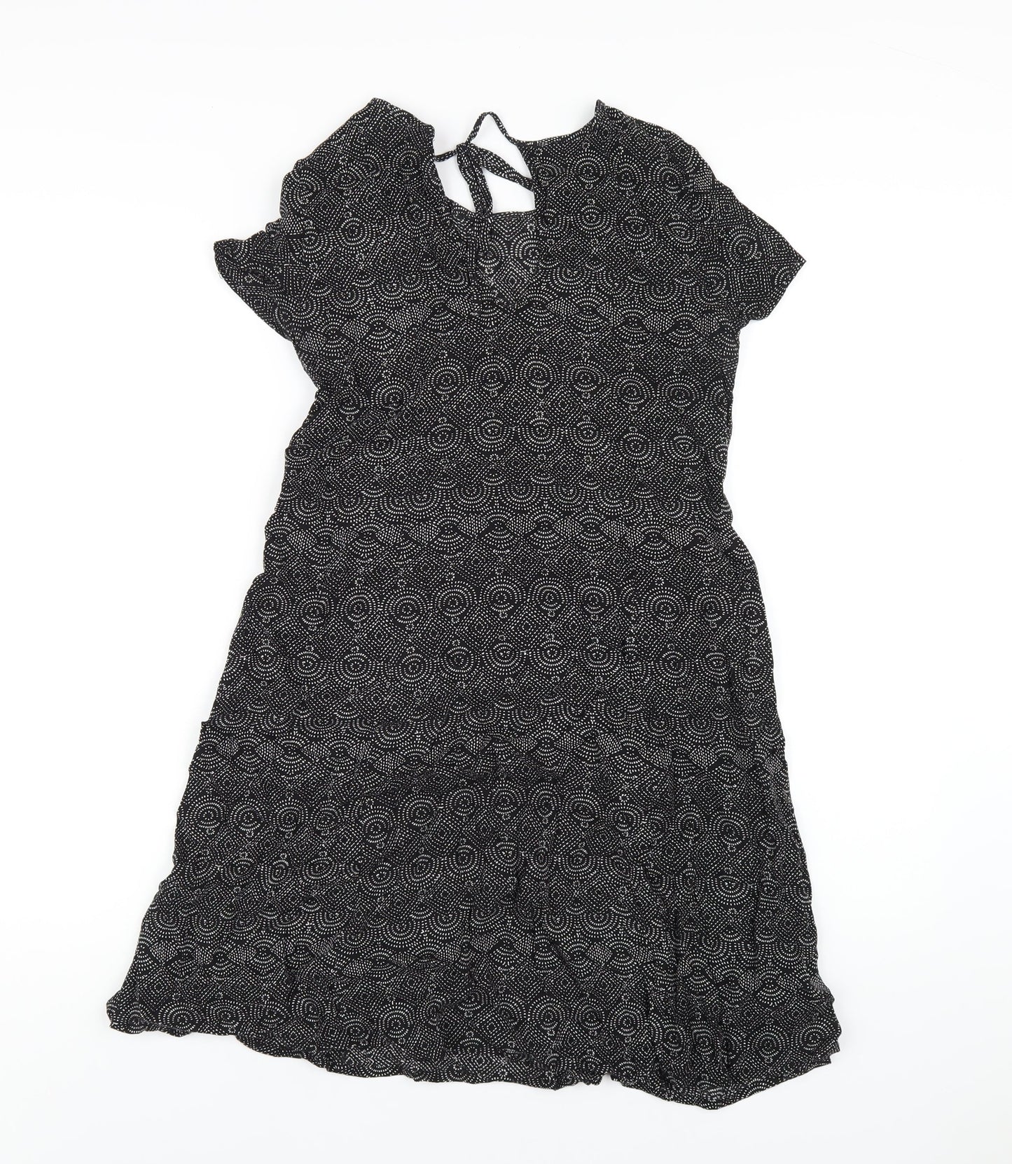 H&M Womens Black Geometric Viscose A-Line Size 4 Round Neck Tie
