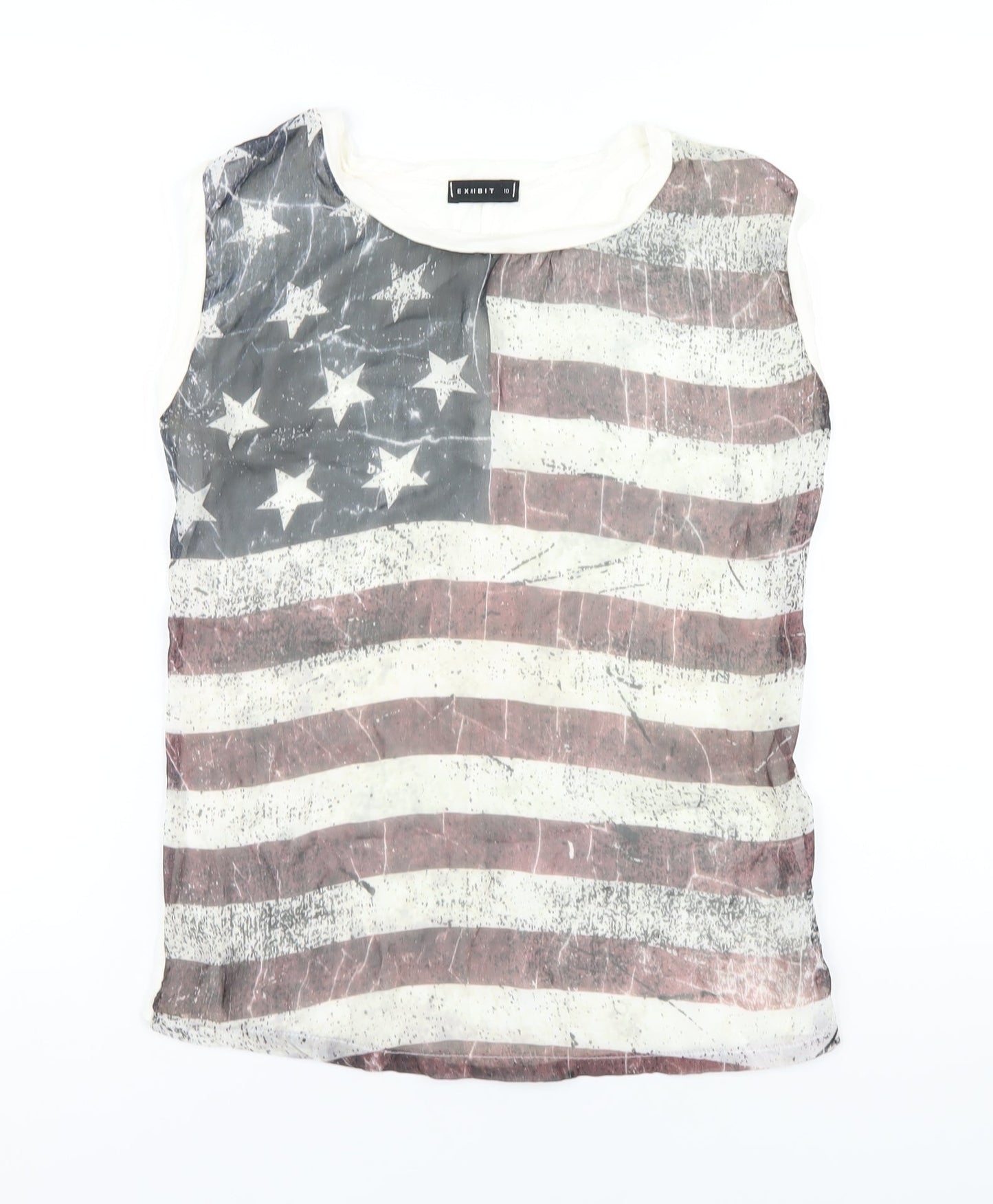 Exhibit Womens Multicoloured Polyester Basic Tank Size 10 Round Neck - American Flag