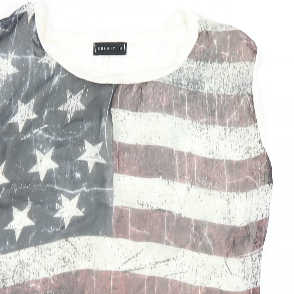 Exhibit Womens Multicoloured Polyester Basic Tank Size 10 Round Neck - American Flag