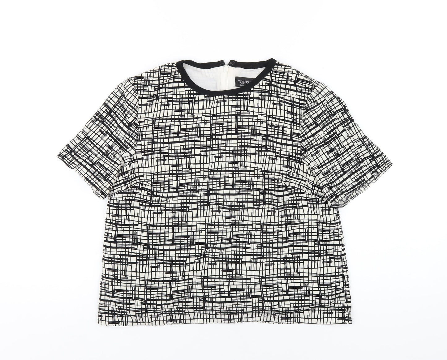 Topshop Womens Black Geometric Polyester Basic T-Shirt Size 6 Round Neck