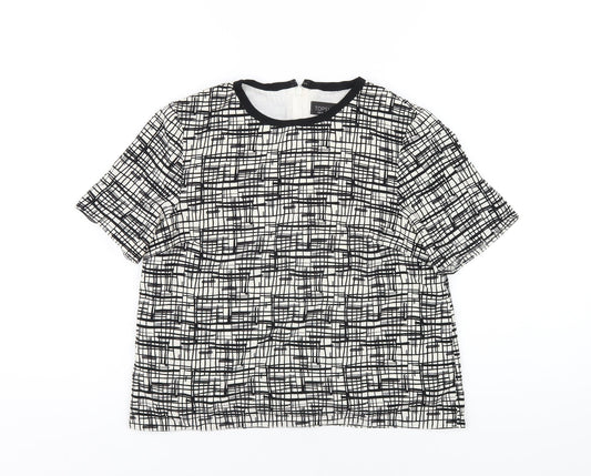 Topshop Womens Black Geometric Polyester Basic T-Shirt Size 6 Round Neck