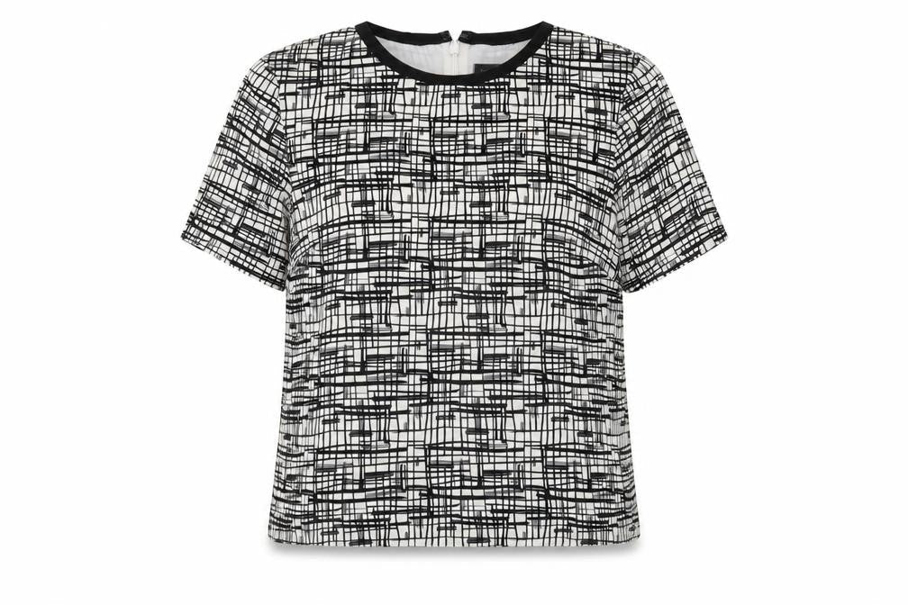 Topshop Womens Black Geometric Polyester Basic T-Shirt Size 6 Round Neck