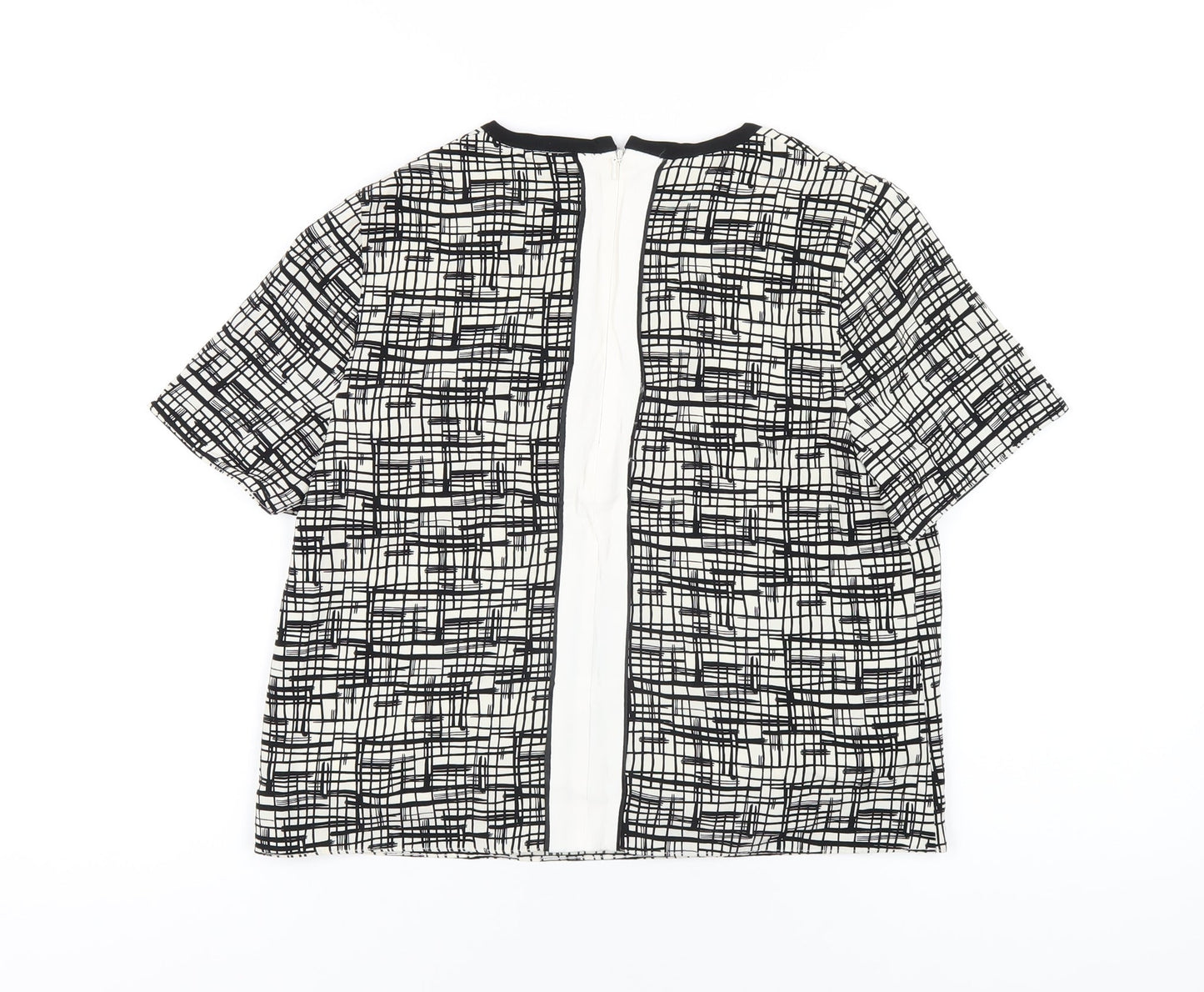 Topshop Womens Black Geometric Polyester Basic T-Shirt Size 6 Round Neck