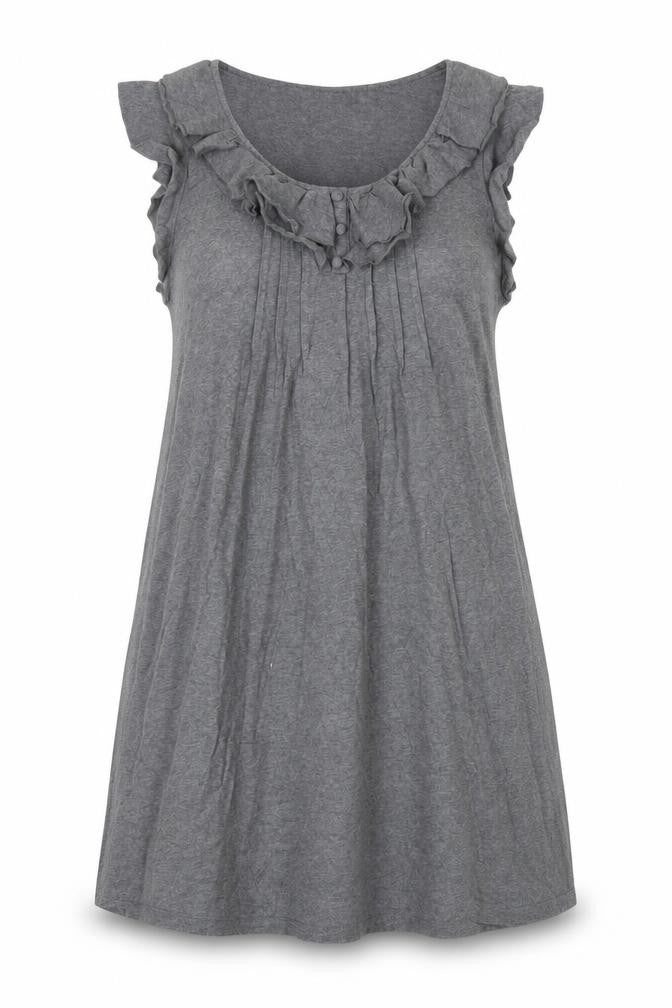 NEXT Womens Grey Cotton A-Line Size 12 Scoop Neck Pullover - Ruffle Neckline