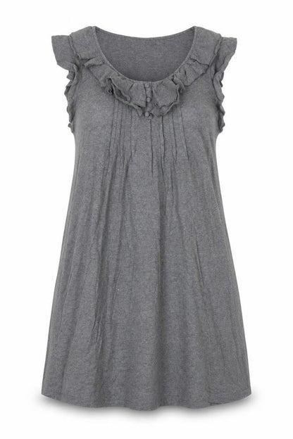 Next Womens Grey Cotton A-Line Size 12 Scoop Neck Pullover - Ruffle Neckline