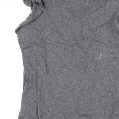 Next Womens Grey Cotton A-Line Size 12 Scoop Neck Pullover - Ruffle Neckline