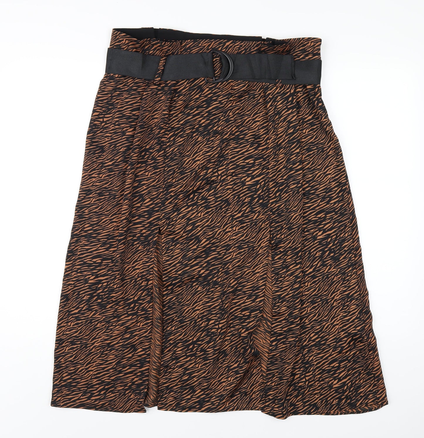 Zara Womens Brown Animal Print Polyester A-Line Skirt Size XL Zip