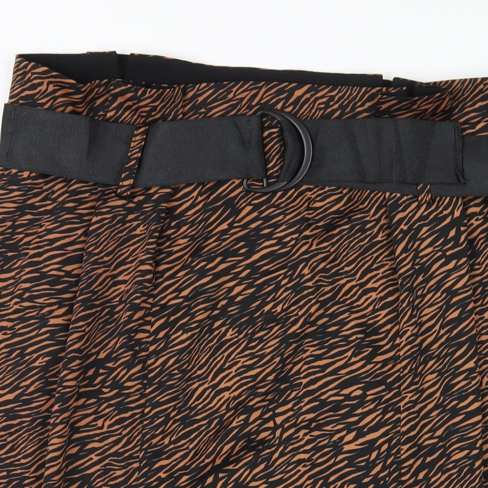 Zara Womens Brown Animal Print Polyester A-Line Skirt Size XL Zip