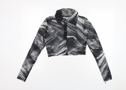 Additional front view of Missguided women’s grey polyester basic button-up, size UK 8, collared
