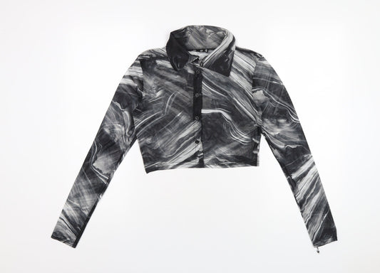 Missguided Womens Grey Polyester Basic Button-Up Size 8 Collared