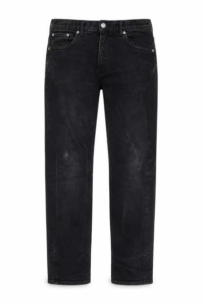Front view of Easy men’s black cotton straight jeans, size 32, in, 30-inch leg regular button