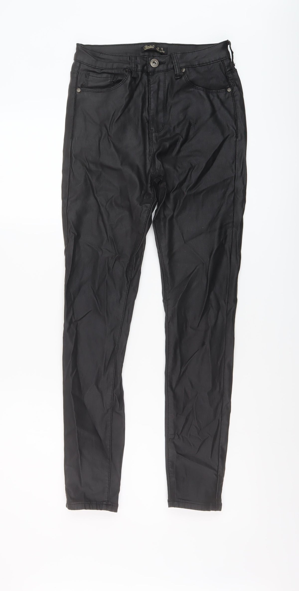Additional front view of Toxik3 women’s black cotton trousers, size UK 10, 28-inch leg regular button