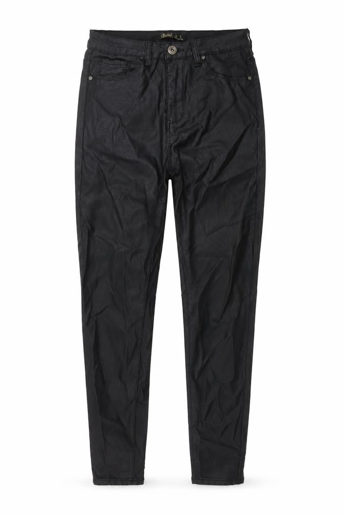 Front view of Toxik3 women’s black cotton trousers, size UK 10, 28-inch leg regular button