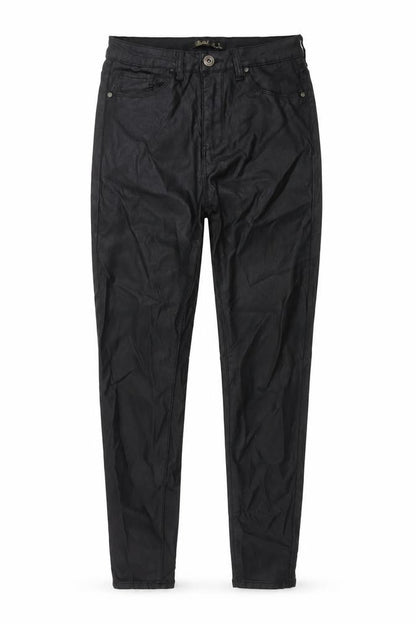 Front view of Toxik3 women’s black cotton trousers, size UK 10, 28-inch leg regular button