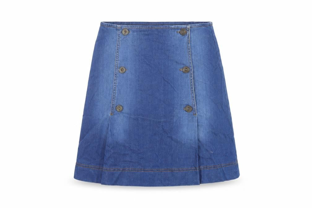 Oasis Womens Blue Cotton A-Line Skirt Size 10 Button