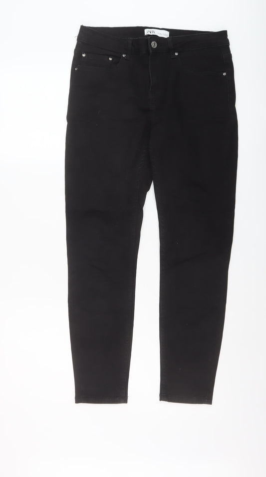 Zara Womens Black Cotton Skinny Jeans Size 10 L28.5 in Regular Button