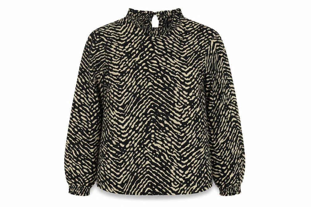 VERO MODA Womens Black Geometric Polyester Basic Blouse Size M Mock Neck
