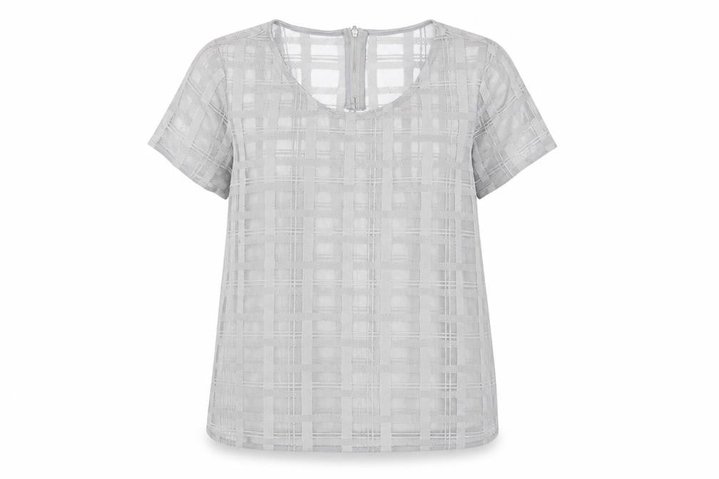 NEXT Womens Grey Check Polyester Basic Blouse Size 16 Round Neck - Semi Sheer