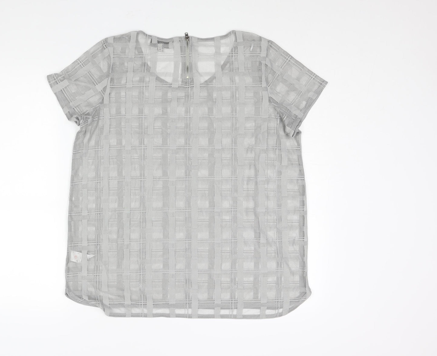 NEXT Womens Grey Check Polyester Basic Blouse Size 16 Round Neck - Semi Sheer