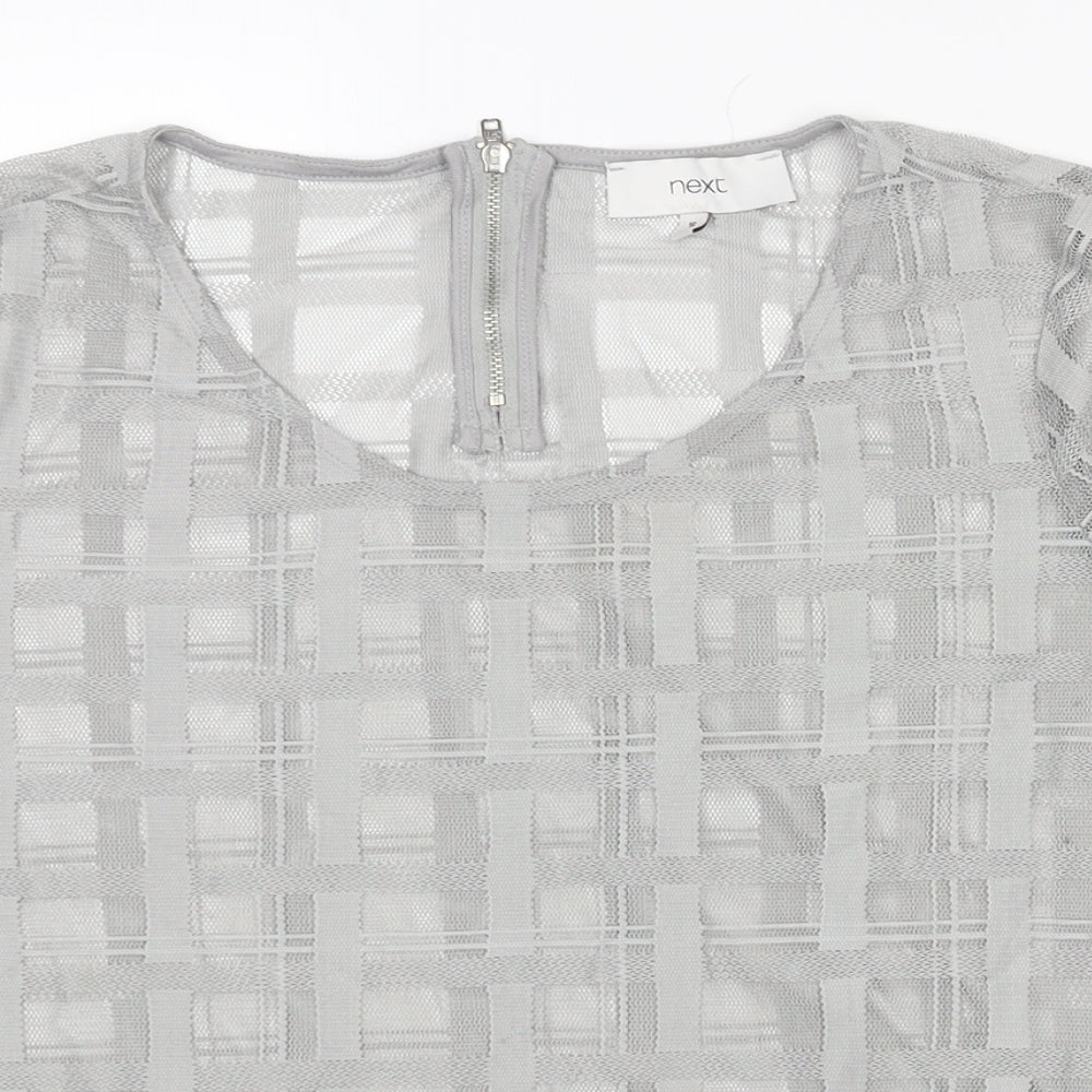 NEXT Womens Grey Check Polyester Basic Blouse Size 16 Round Neck - Semi Sheer