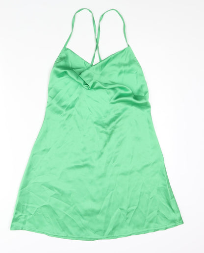 PRETTYLITTLETHING Womens Green Polyester Slip Dress Size 12 Cowl Neck Pullover