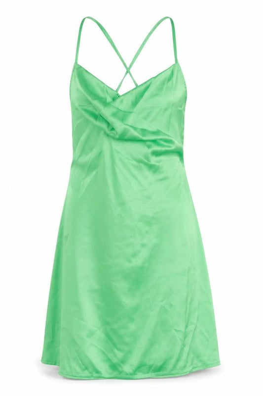 PRETTYLITTLETHING Womens Green Polyester Slip Dress Size 12 Cowl Neck Pullover