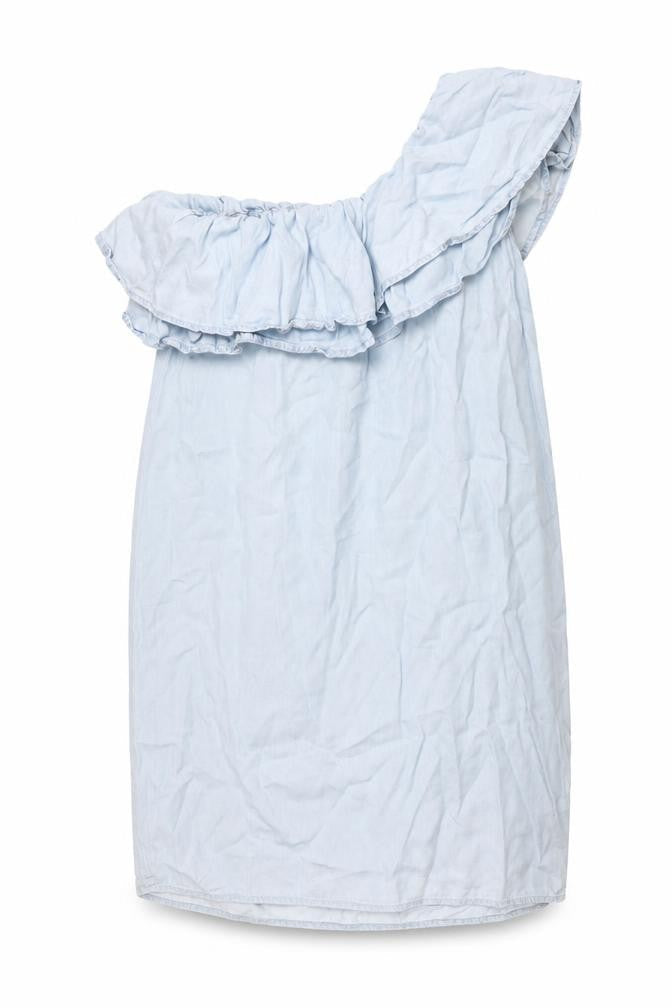 New Look Womens Blue Lyocell Shift Size 12 One Shoulder Pullover - Frill