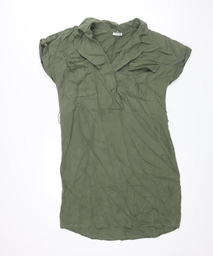 Noisy May Womens Green Lyocell Sheath Size L Collared Drawstring