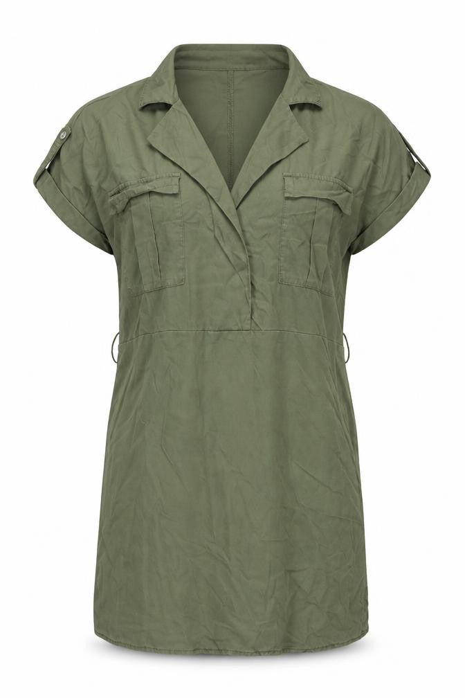 Noisy may Womens Green Lyocell Sheath Size L Collared Drawstring