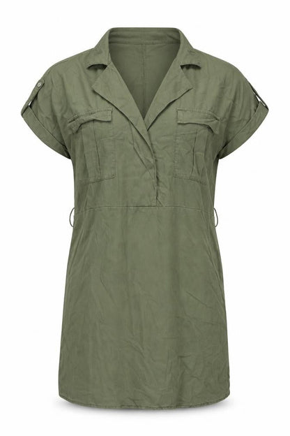 Noisy May Womens Green Lyocell Sheath Size L Collared Drawstring