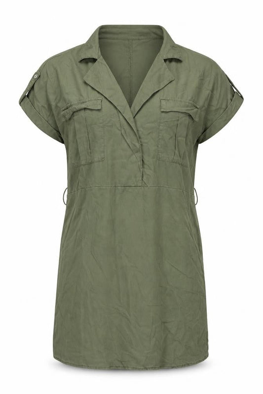 Noisy May Womens Green Lyocell Sheath Size L Collared Drawstring