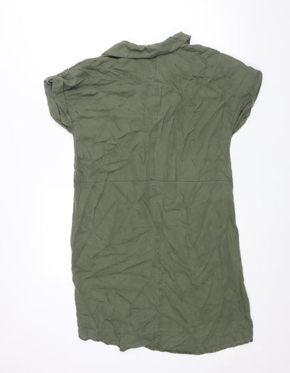 Noisy May Womens Green Lyocell Sheath Size L Collared Drawstring