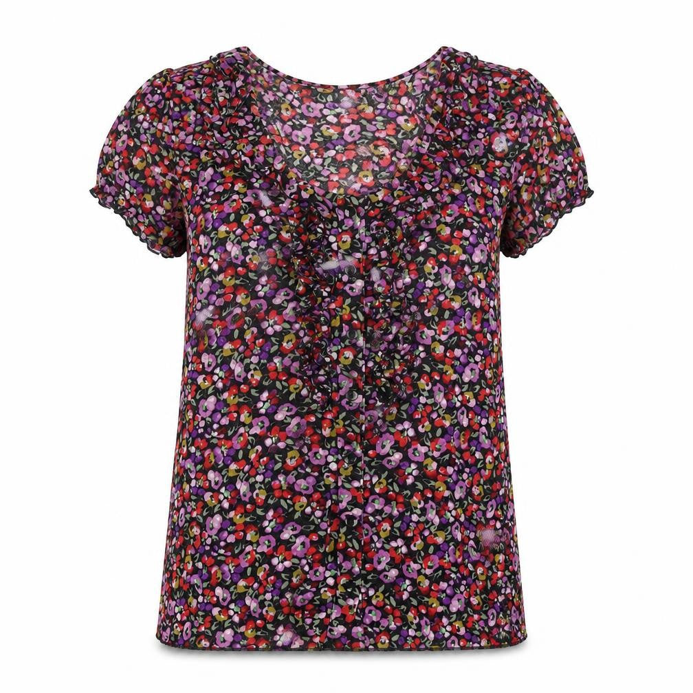 Wallis Womens Multicoloured Floral Polyester Basic Blouse Size 12 Scoop Neck - Frill
