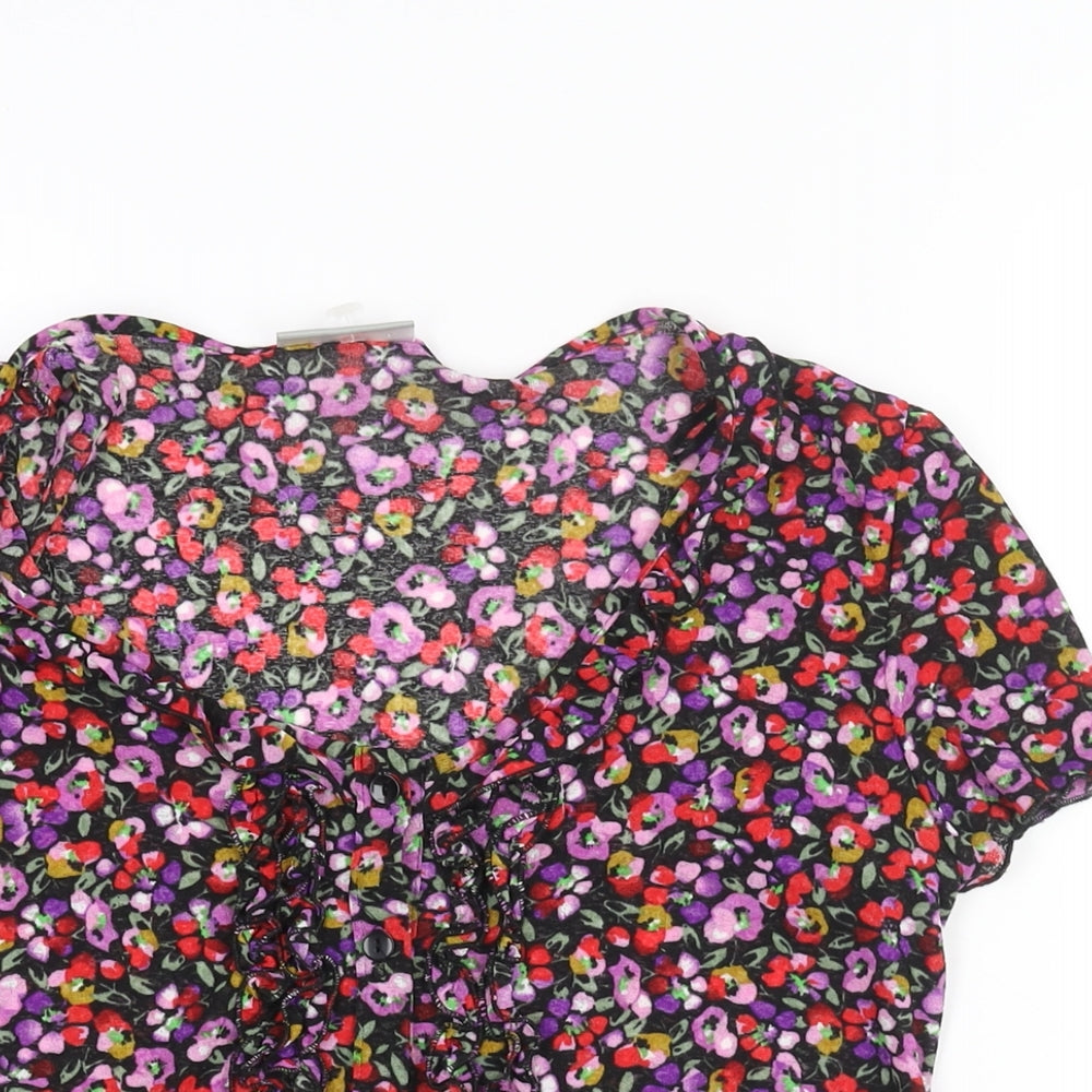Wallis Womens Multicoloured Floral Polyester Basic Blouse Size 12 Scoop Neck - Frill