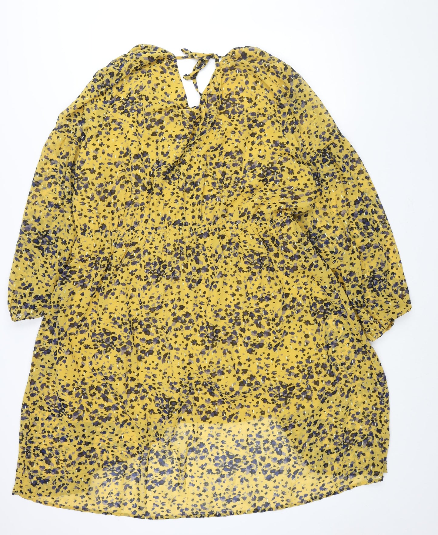 Lovedrobe Womens Yellow Geometric Polyester Wrap Dress Size 24 V-Neck Tie
