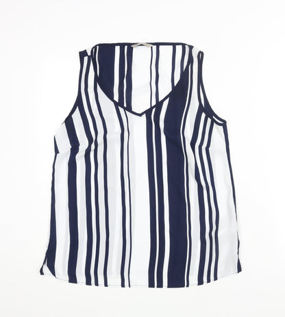 Marks & Spencer Womens Blue Striped Polyester Camisole Blouse Size 12 V-Neck