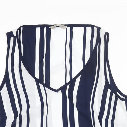 Marks & Spencer Womens Blue Striped Polyester Camisole Blouse Size 12 V-Neck