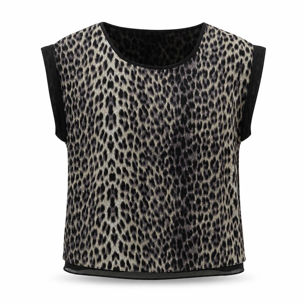 Topshop Womens Beige Animal Print Polyester Basic Blouse Size 8 Round Neck - Leopard Print