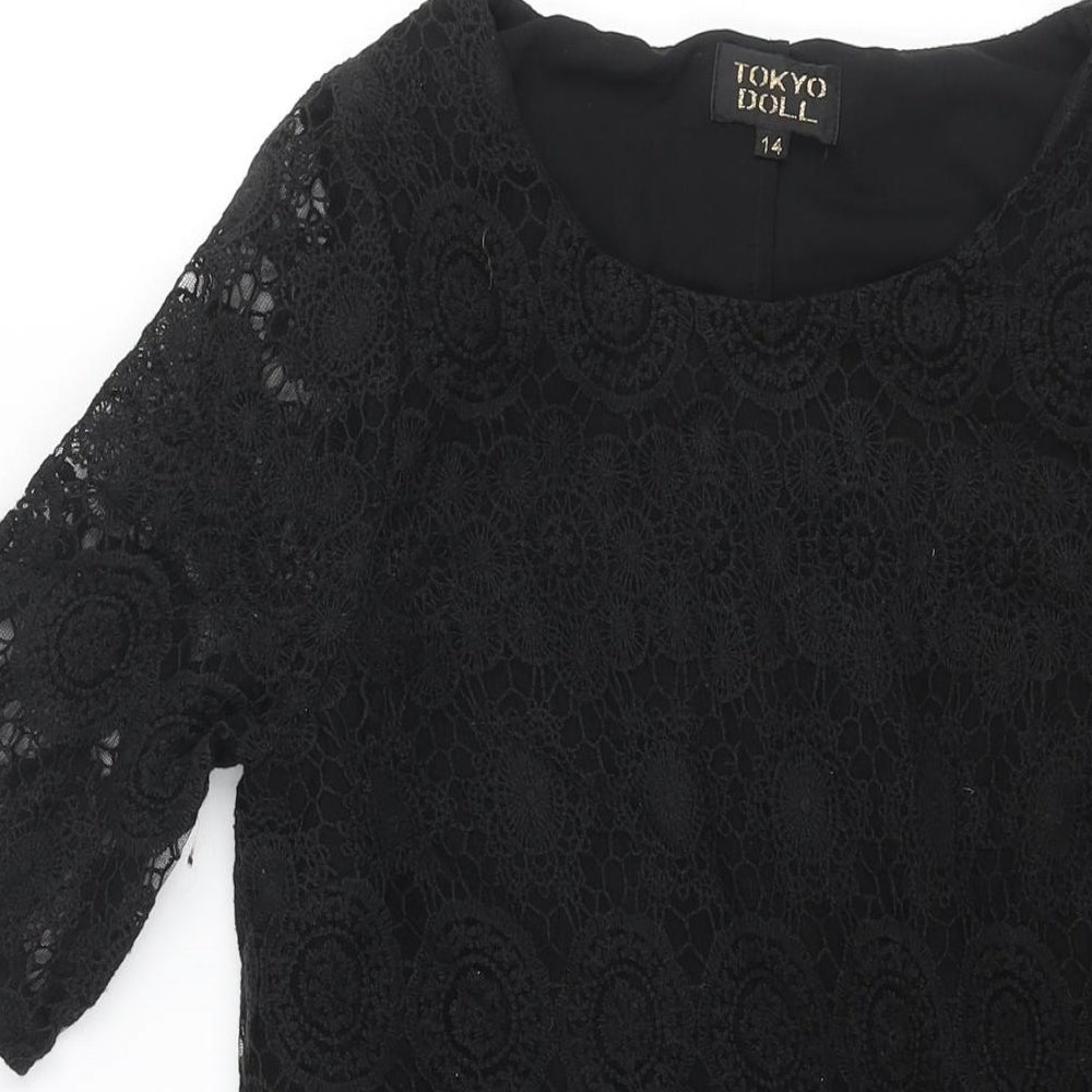 Tokyo Doll Womens Black Cotton Mini Size 14 Round Neck Pullover