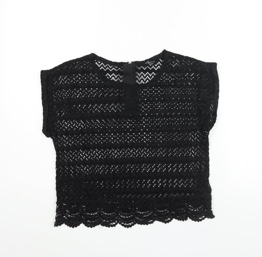 New Look Girls Black Round Neck Acrylic Pullover Jumper Size 14-15 Years Zip - Lace Trim