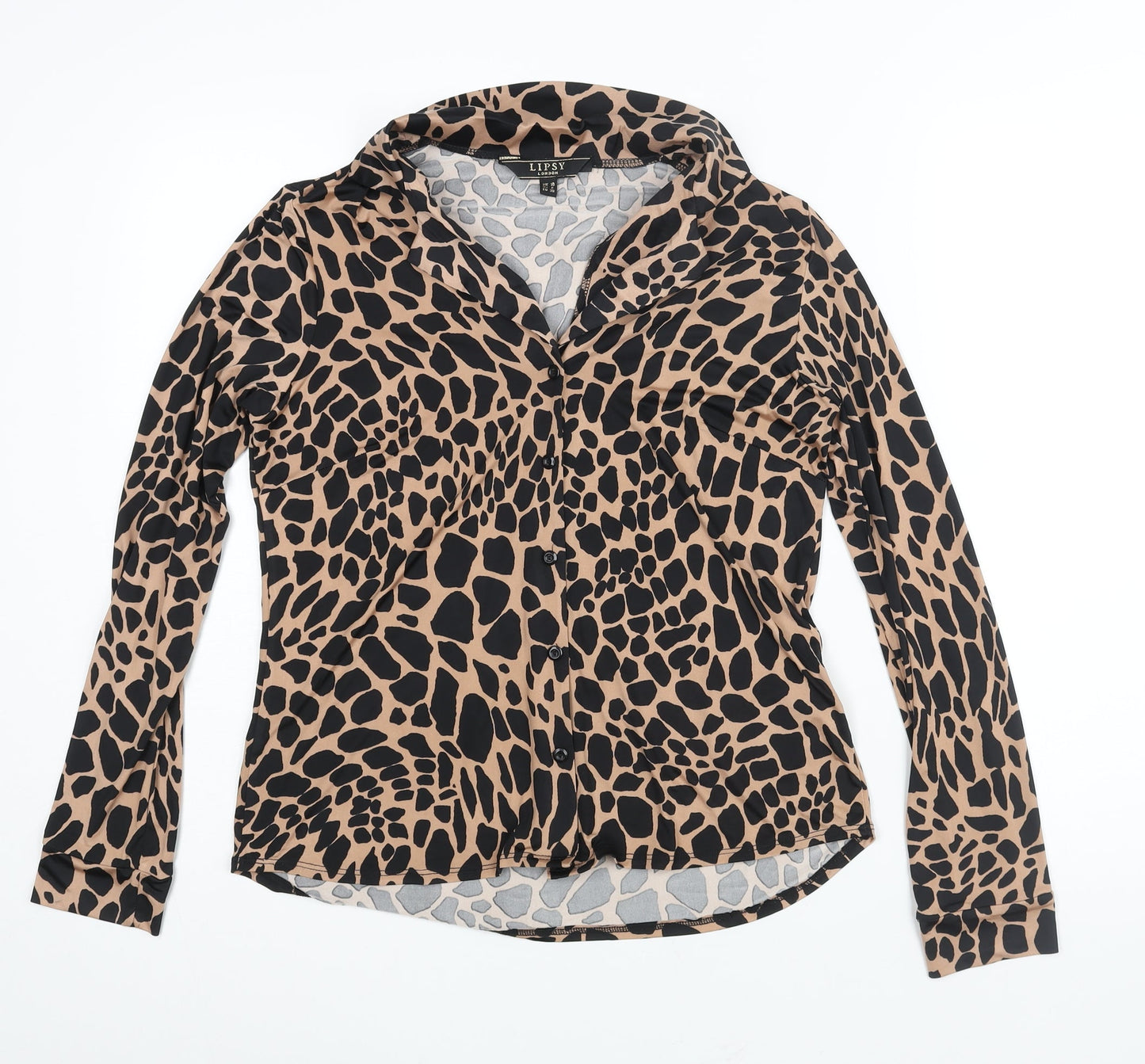Lipsy Womens Brown Animal Print Polyester Basic Button-Up Size 10 Collared - Giraffe Print