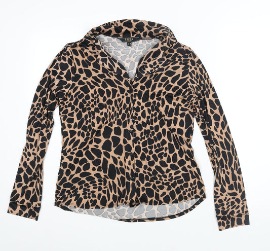 Lipsy Womens Brown Animal Print Polyester Basic Button-Up Size 10 Collared - Giraffe Print