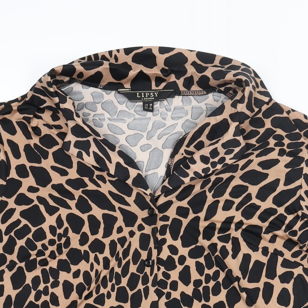 Lipsy Womens Brown Animal Print Polyester Basic Button-Up Size 10 Collared - Giraffe Print