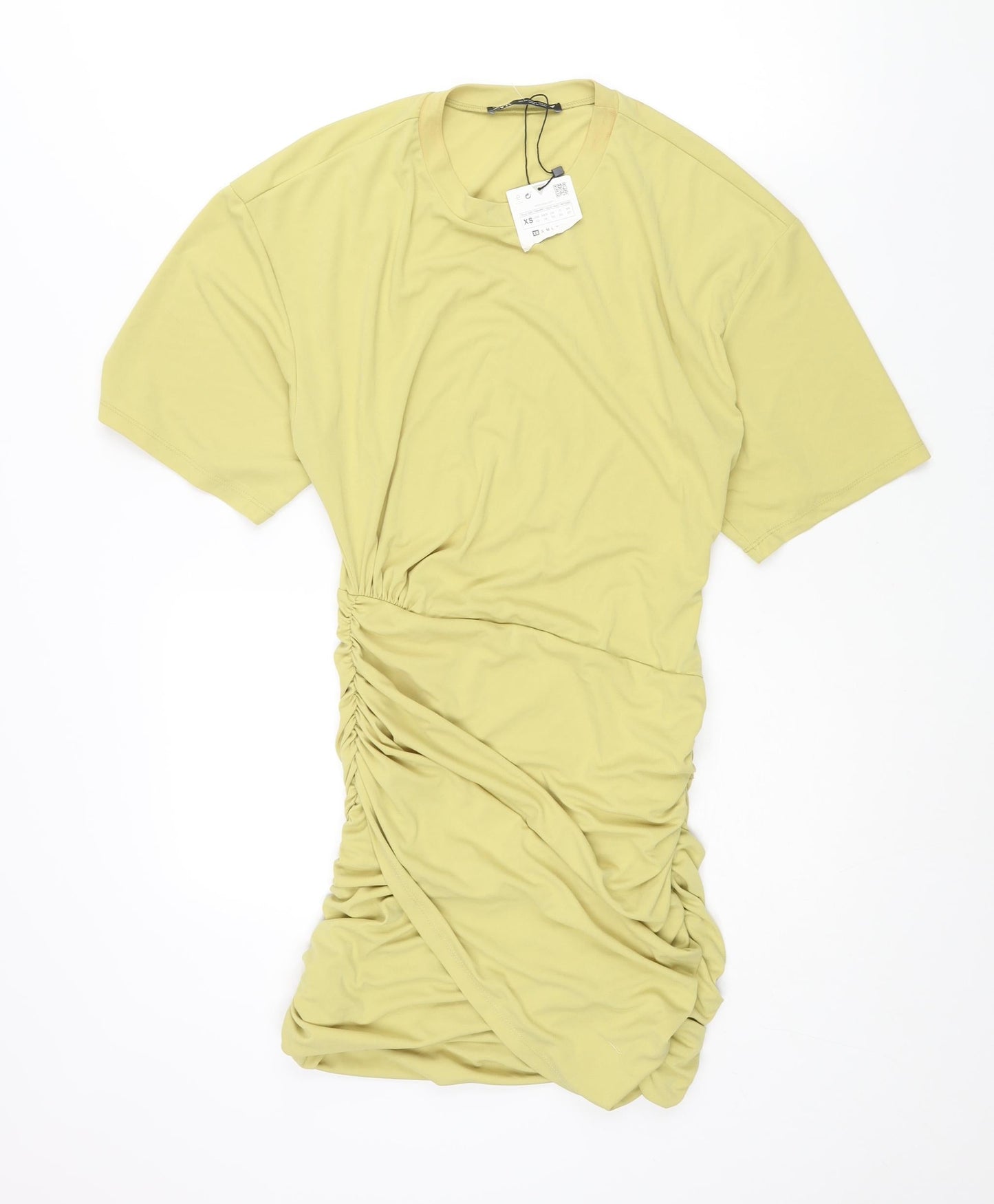 Zara Womens Green Polyester Mini Size XS Round Neck Pullover - Rouched