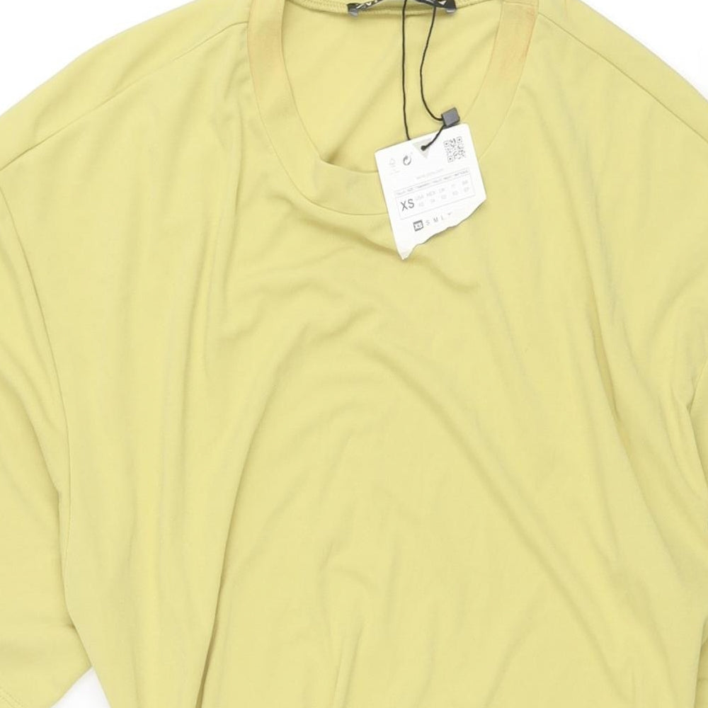 Zara Womens Green Polyester Mini Size XS Round Neck Pullover - Rouched