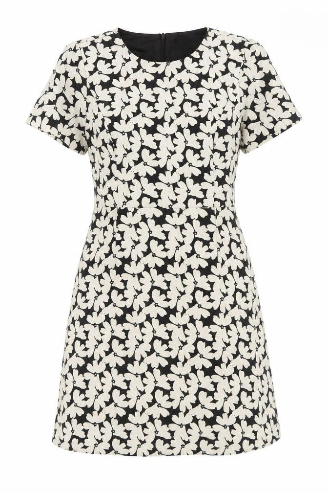 Oasis Womens Ivory Floral Polyester A-Line Size 12 Round Neck Zip