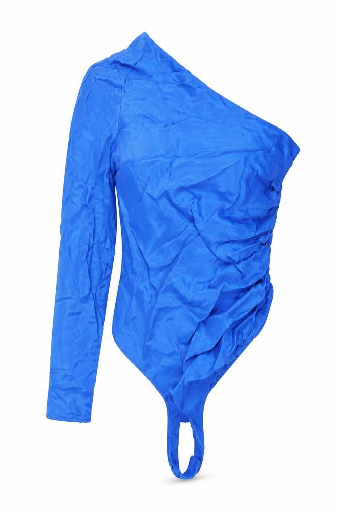 Zara Womens Blue Polyester Bodysuit One-Piece Size S Snap - Rouched