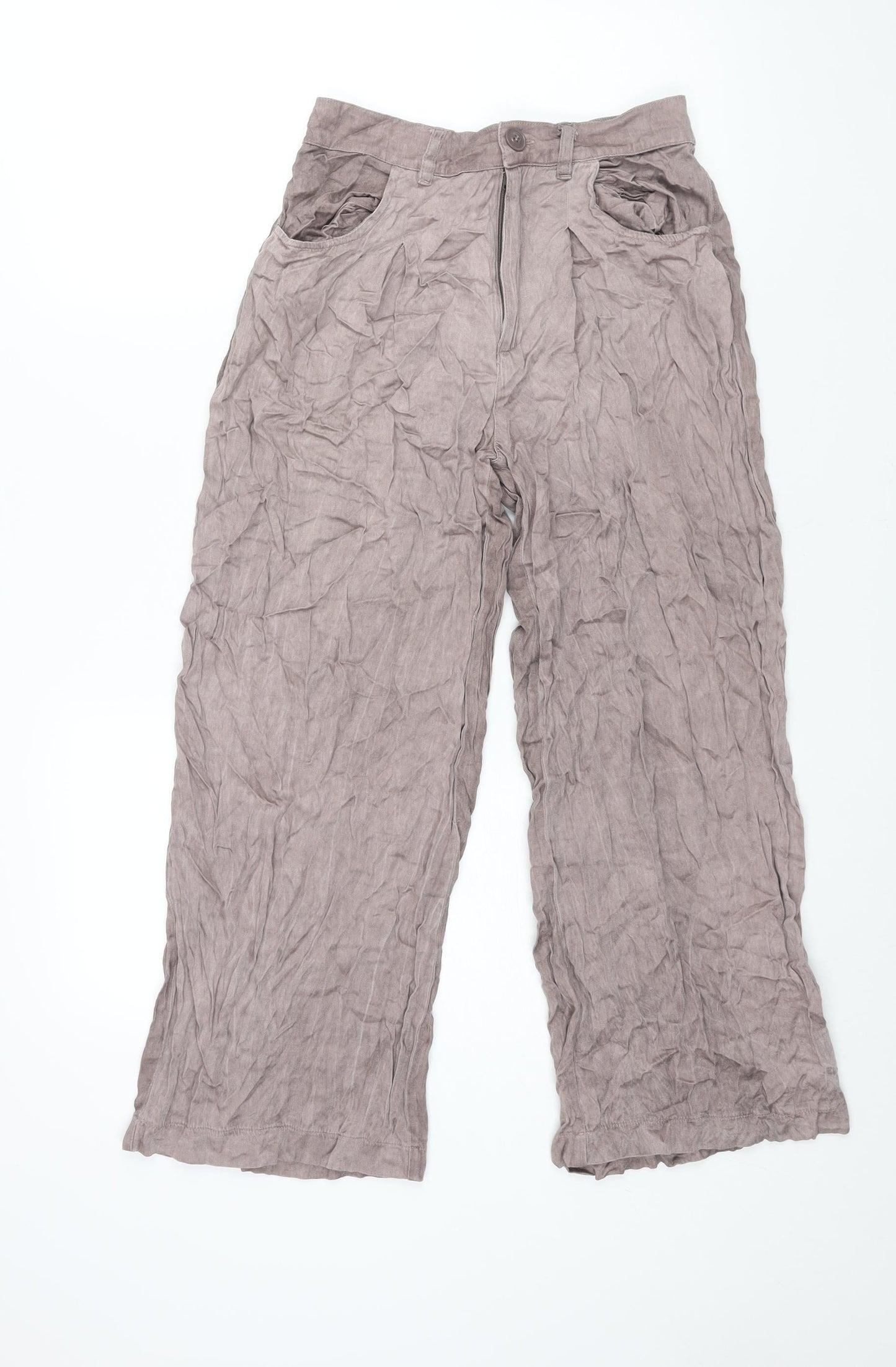 ASOS Womens Brown Viscose Cropped Trousers Size 8 L25 in Regular Zip