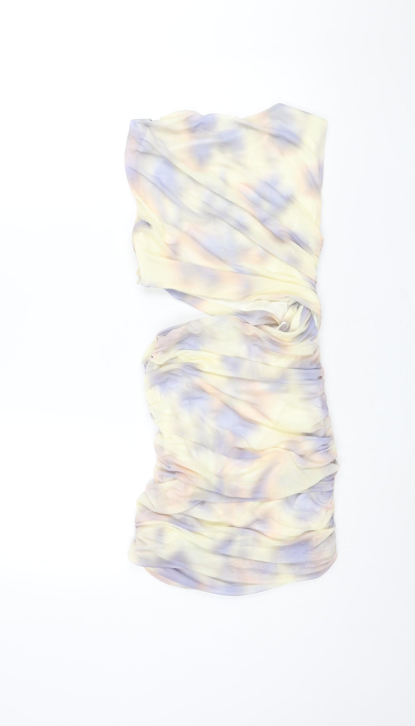 Zara Womens Multicoloured Geometric Polyester Mini Size S Round Neck Zip - Rouched Cut Out