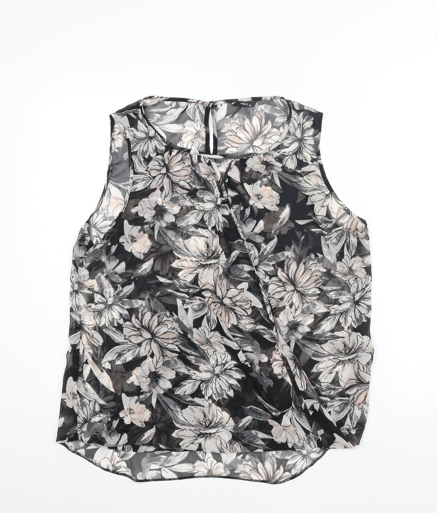 M&Co Womens Black Floral Polyester Camisole Blouse Size 16 Round Neck - Semi Sheer